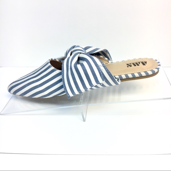 Pointe Boutique Shoes - Last pair! Striped Bow Mule in White and Blue